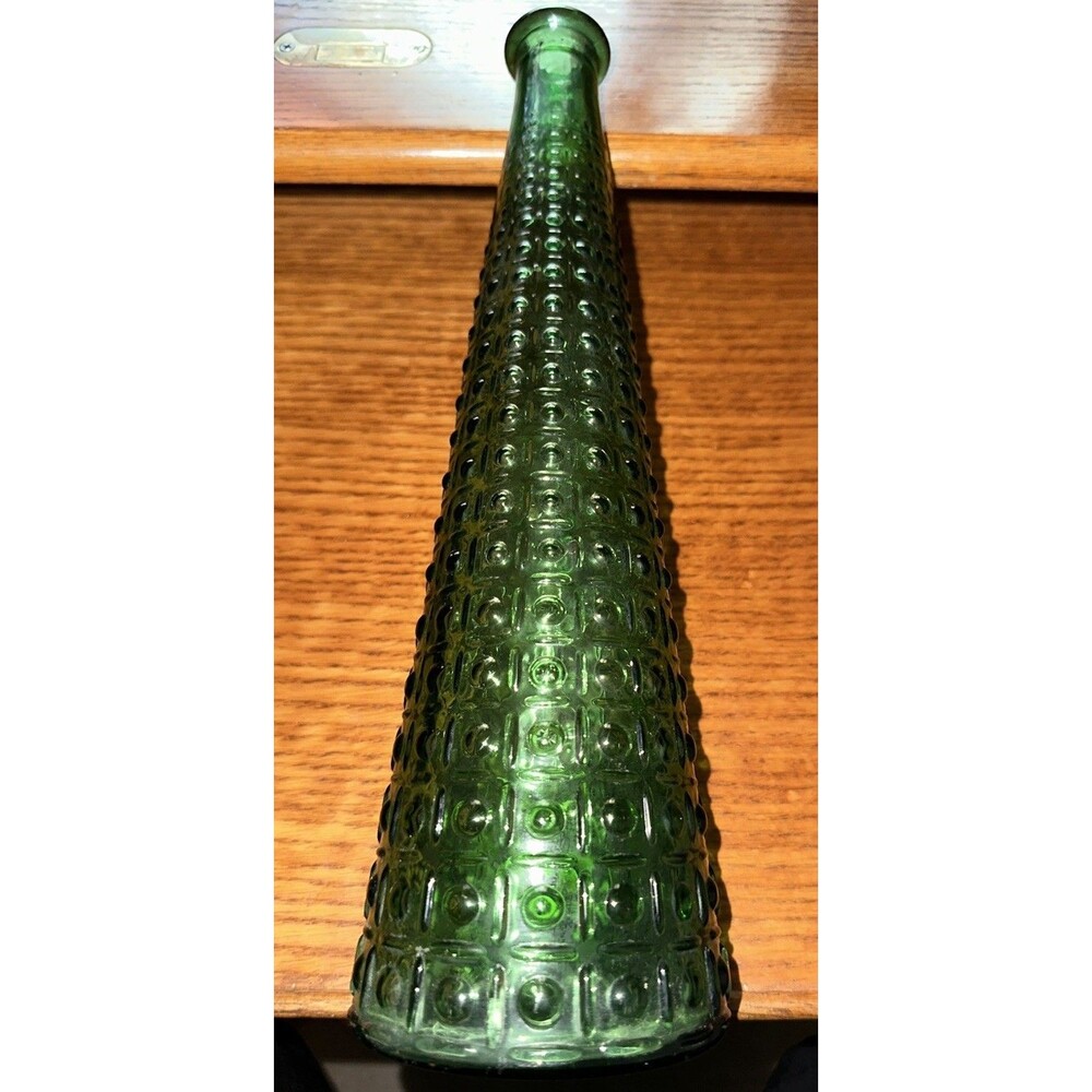 Vintage MCM Empoli Italian Green Aztec Genie Bottle Decanter Missing Topper